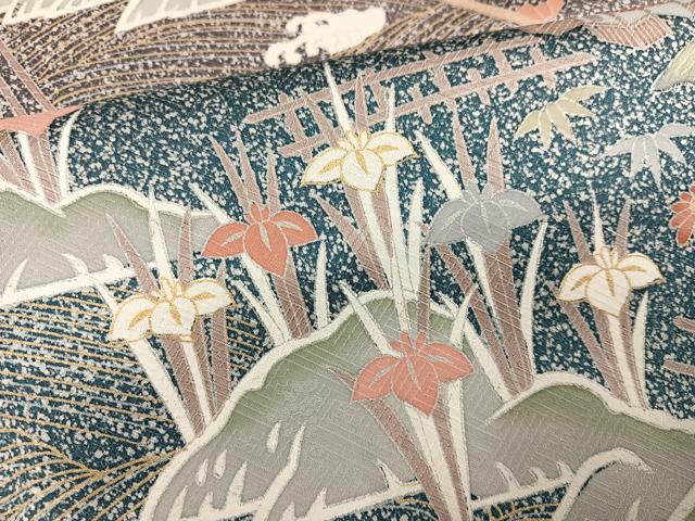 平和屋着物●訪問着 風景草花文 たたき染め 金彩 ロング丈 正絹 逸品 AABJ0112ph