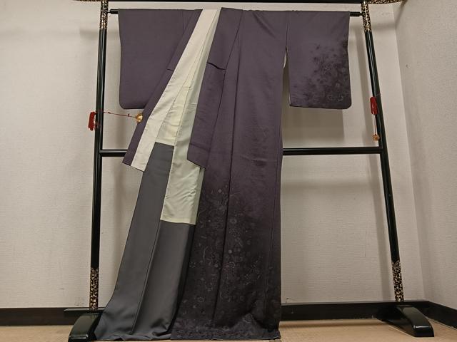 平和屋着物●訪問着 作家物 草花文 金彩 ロング丈 正絹 逸品 AABJ0117ph