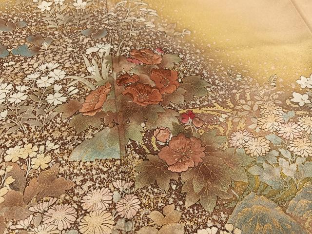平和屋着物●訪問着 作家物 刺繍 草花文 暈し染め 金彩 正絹 逸品 AABJ0119ph