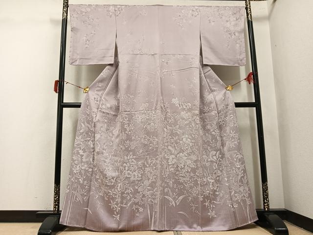 平和屋着物●訪問着 お召地 草花文 正絹 逸品 AABJ0121ph