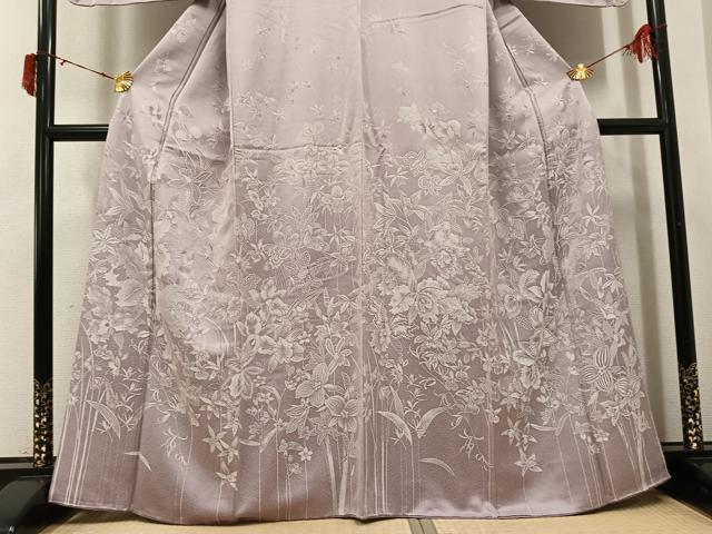 平和屋着物●訪問着 お召地 草花文 正絹 逸品 AABJ0121ph