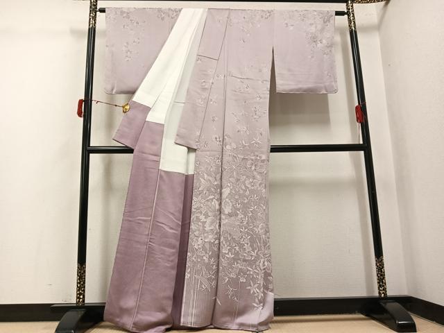 平和屋着物●訪問着 お召地 草花文 正絹 逸品 AABJ0121ph