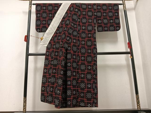 平和屋着物●久留米絣 単衣 琉球絣文様 綿 逸品 AABJ0128ph