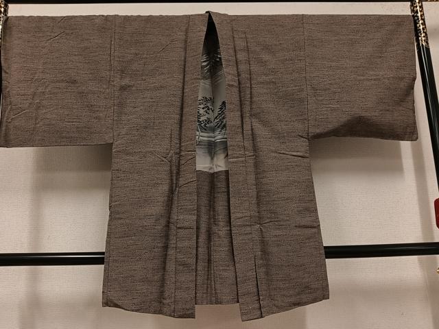 平和屋着物●男性 結城紬 アンサンブル 杢 生壁色 やまと誂製 証紙付き 正絹 逸品 AABJ0137ph