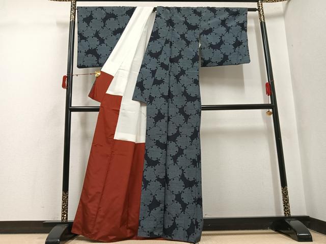 平和屋着物●上質な紬 雪輪文 正絹 逸品 AABJ0139ph