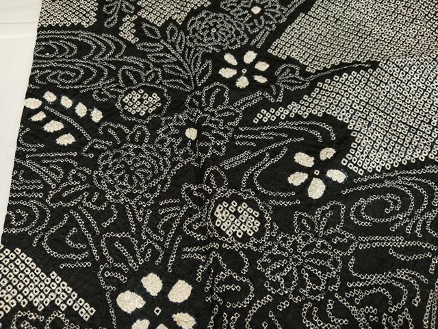 平和屋着物●訪問着 総絞り 流水草花文 黒地 正絹 逸品 AABJ0140ph