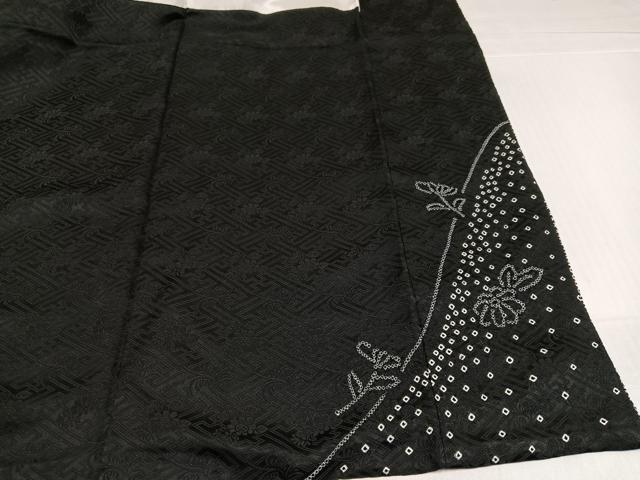 平和屋着物●訪問着 総絞り 流水草花文 黒地 正絹 逸品 AABJ0140ph