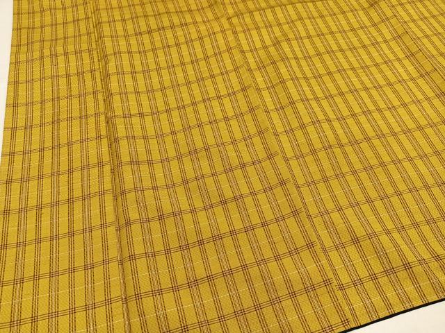 平和屋着物●山下八百子 本場黄八丈 市松綾織 格子 正絹 逸品 未使用 AABJ0141ph