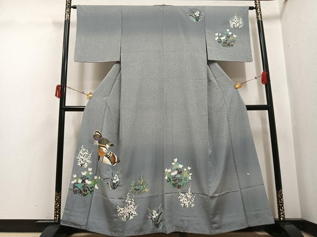 平和屋着物●人間国宝 羽田登喜男 TOKIOetTOKI 訪問着 鴛鴦草花文 正絹 逸品 AABJ0143ph