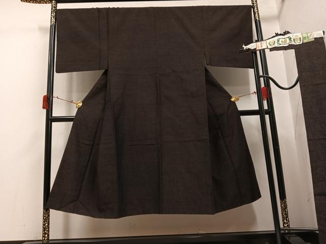 平和屋着物●男性 結城紬 杢 霞文 海松茶色 証紙付き 正絹 逸品 AABJ0148ph