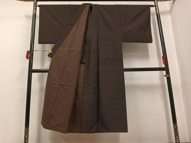 平和屋着物●男性 結城紬 杢 霞文 海松茶色 証紙付き 正絹 逸品 AABJ0148ph