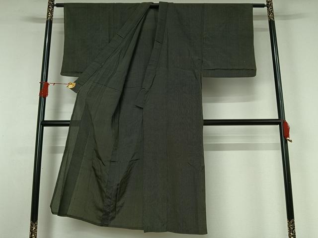 平和屋着物*夏物 男性 お召 縞 黒地 正絹 逸品 AABJ0168jh