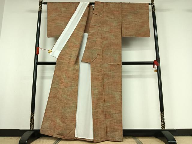 平和屋着物▽上質な紬 単衣 霞文 正絹 逸品 AABJ0172jh