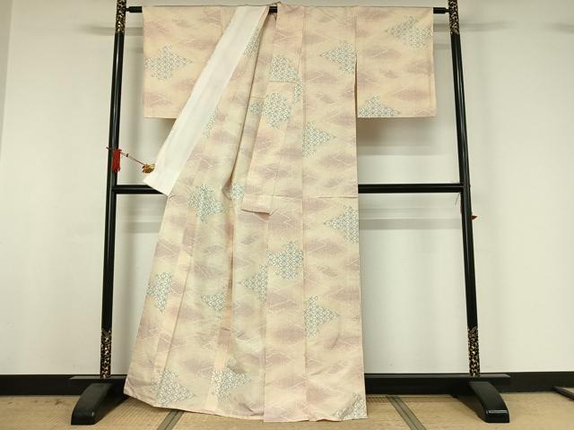 平和屋着物▽上質な紬 単衣 松皮菱文 正絹 逸品 AABJ0173jh