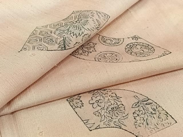 平和屋着物▽上質な小紋 単衣 紬地 手描き 地紙花文 正絹 逸品 AABJ0174jh
