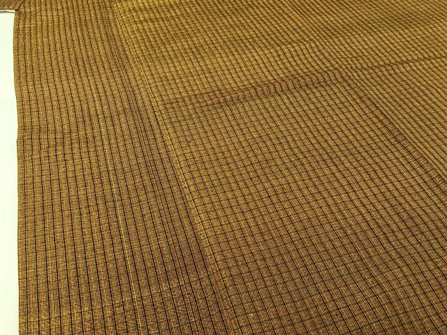 平和屋着物▽本場黄八丈 平織 紬 単衣 格子 正絹 逸品 AABJ0175jh