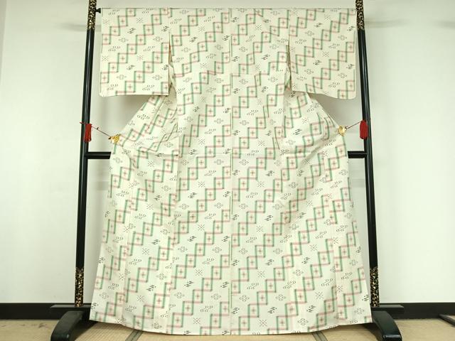 平和屋着物▽本場琉球絣 紬 単衣 正絹 逸品 AABJ0176jh