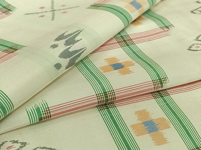 平和屋着物▽本場琉球絣 紬 単衣 正絹 逸品 AABJ0176jh