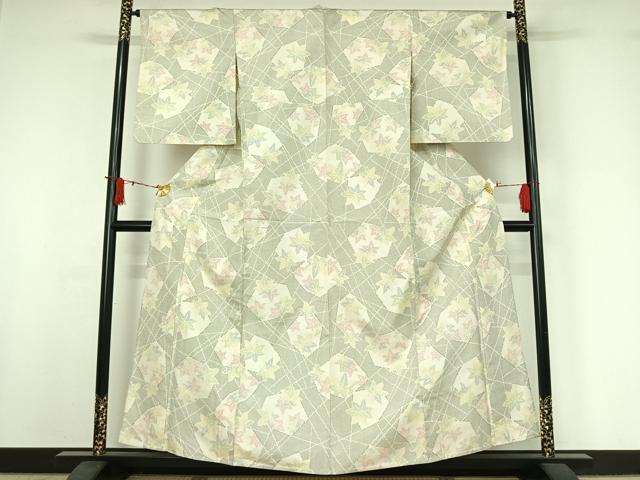平和屋着物▽上質な紬 単衣 舞葉文 正絹 逸品 AABJ0178jh