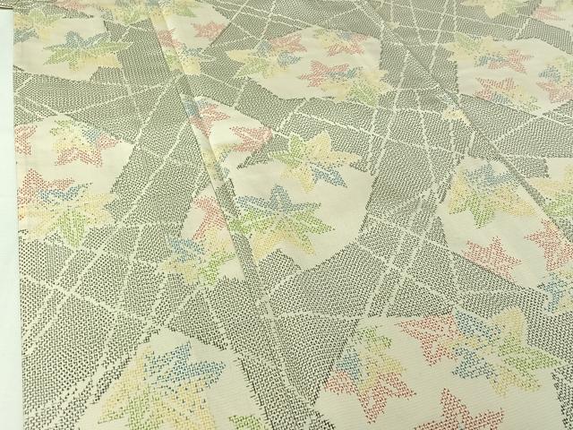 平和屋着物▽上質な紬 単衣 舞葉文 正絹 逸品 AABJ0178jh
