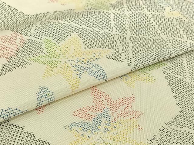 平和屋着物▽上質な紬 単衣 舞葉文 正絹 逸品 AABJ0178jh