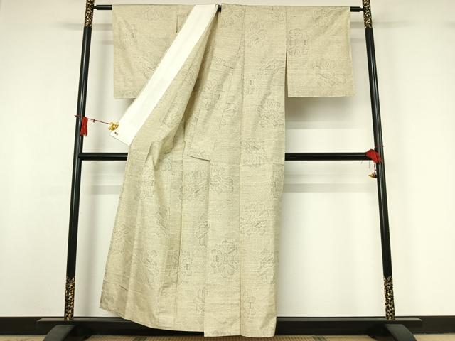 平和屋着物▽本場大島紬 白大島 単衣 9マルキ 花尽くし文 三越扱い 正絹 逸品 AABJ0183jh