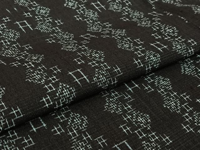 平和屋着物▽白鷹お召 単衣 幾何学文様 黒地 正絹 逸品 AABJ0184jh