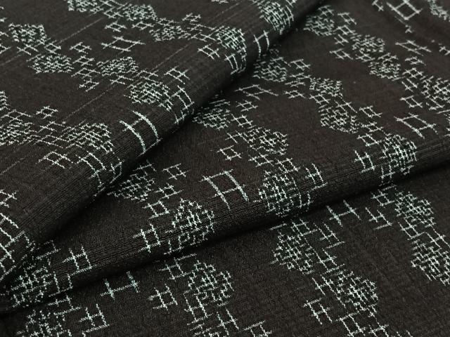 平和屋着物▽白鷹お召 単衣 幾何学文様 黒地 正絹 逸品 AABJ0184jh