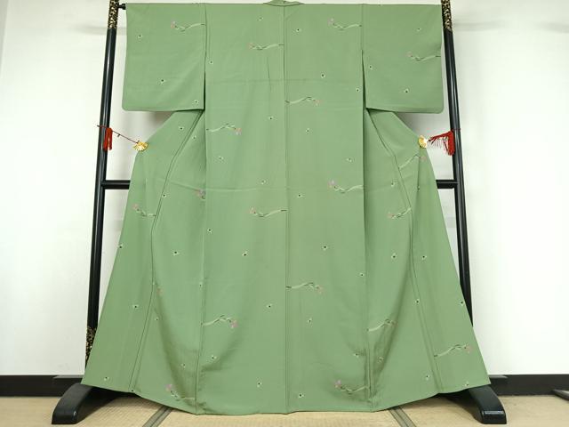 平和屋着物▽上質な小紋 単衣 草花文 金彩 正絹 逸品 AABJ0188jh