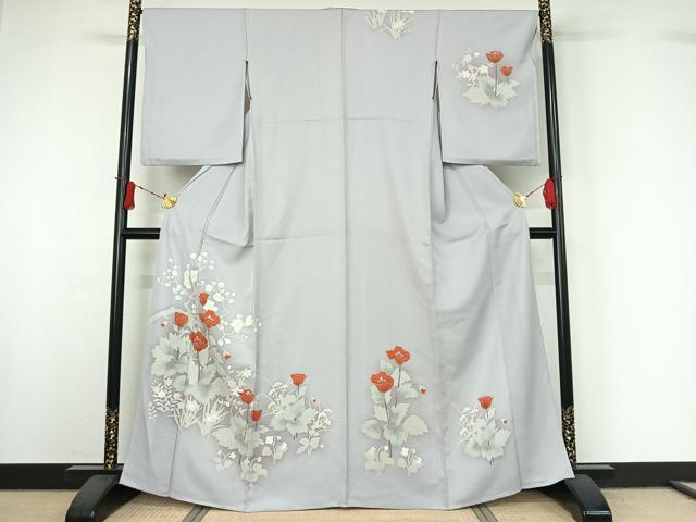 平和屋着物▽訪問着 単衣 友禅 草花文 暈し染め 正絹 逸品 AABJ0189jh