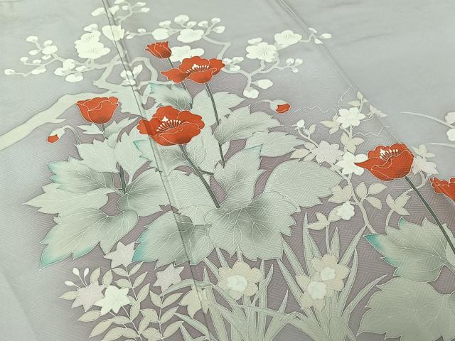 平和屋着物▽訪問着 単衣 友禅 草花文 暈し染め 正絹 逸品 AABJ0189jh