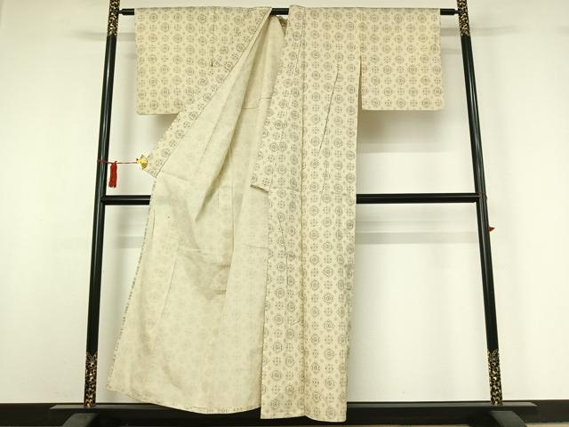 平和屋着物▽小紋 単衣 お召地 幾何学文様 AABJ0190jh