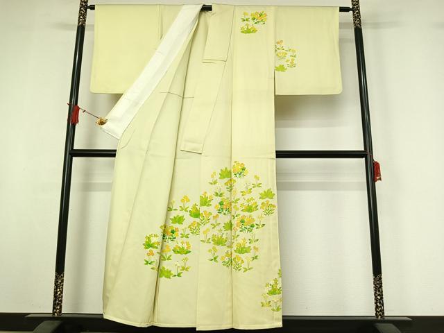 平和屋着物▽訪問着 単衣 草花文 暈し染め 金彩 正絹 逸品 AABJ0192jh