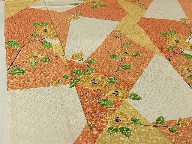 平和屋着物▽上質な小紋 単衣 枝花文 正絹 逸品 AABJ0194jh