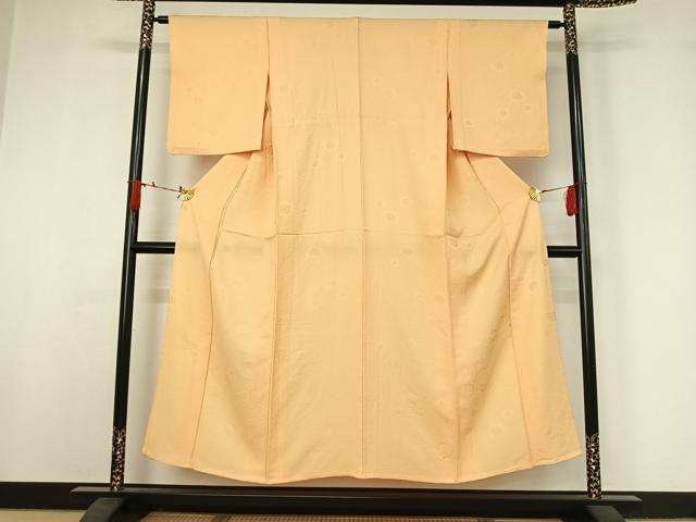 平和屋着物▽上質な色無地 単衣 舞花地紋 杏色 正絹 逸品 AABJ0195jh
