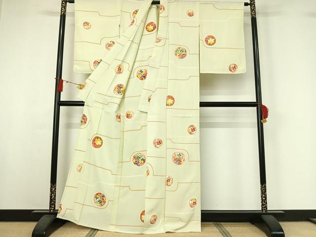 平和屋着物▽上質な小紋 単衣 花丸文 金彩 正絹 逸品 AABJ0196jh