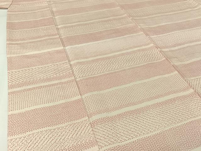 平和屋着物▽上質な紬 単衣 横段文 正絹 逸品 AABJ0197jh