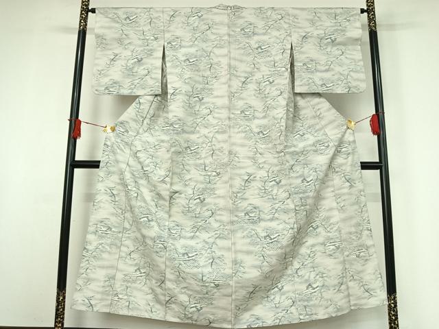 平和屋着物▽上質な紬 単衣 風景松文 正絹 逸品 AABJ0200jh