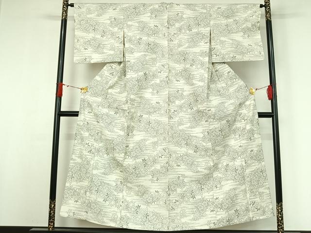 平和屋着物▽上質な紬 単衣 草花文 正絹 逸品 AABJ0201jh