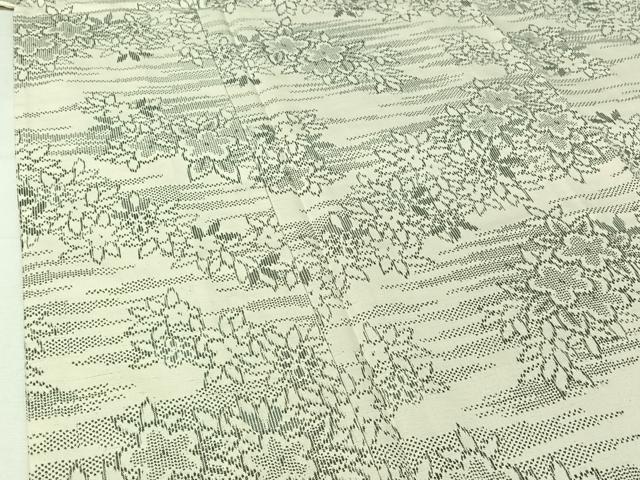 平和屋着物▽上質な紬 単衣 草花文 正絹 逸品 AABJ0201jh