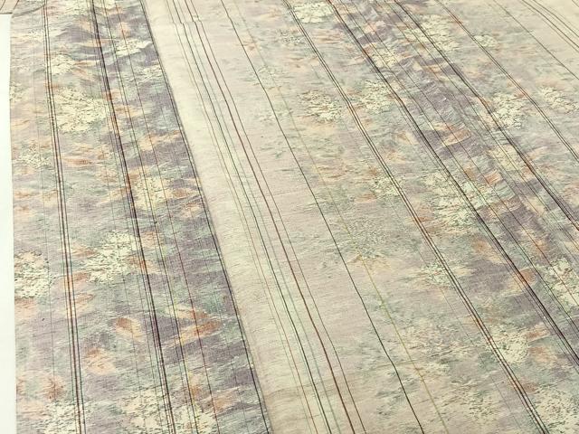 平和屋着物▽上質な紬 単衣 草花文 正絹 逸品 AABJ0203jh