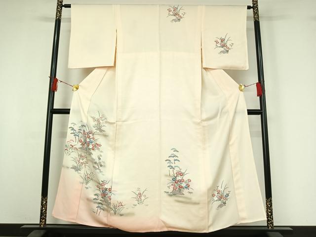 平和屋着物▽訪問着 単衣 草花文 暈し染め 正絹 逸品 AABJ0204jh