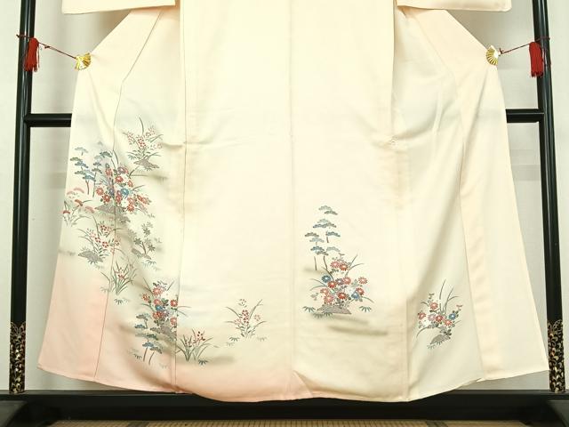 平和屋着物▽訪問着 単衣 草花文 暈し染め 正絹 逸品 AABJ0204jh