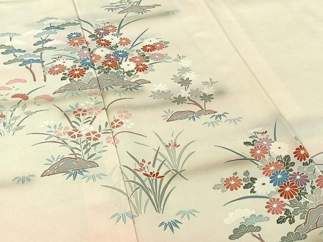 平和屋着物▽訪問着 単衣 草花文 暈し染め 正絹 逸品 AABJ0204jh