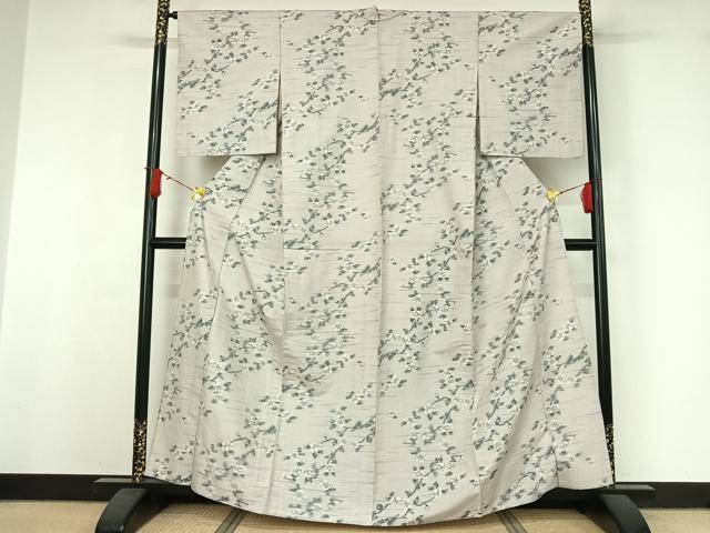 平和屋着物▽上質な紬 単衣 枝花文 正絹 逸品 AABJ0206jh