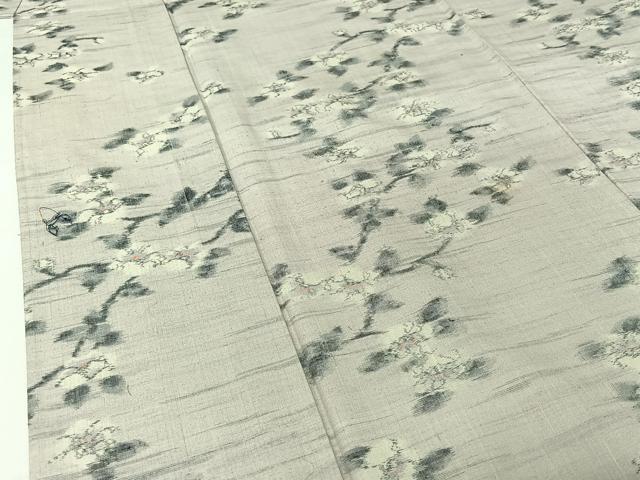 平和屋着物▽上質な紬 単衣 枝花文 正絹 逸品 AABJ0206jh