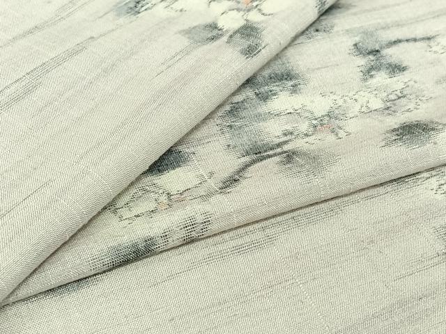 平和屋着物▽上質な紬 単衣 枝花文 正絹 逸品 AABJ0206jh