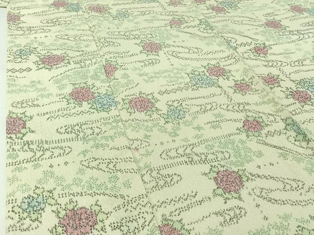 平和屋着物▽お召 単衣 流水花文 正絹 逸品 AABJ0207jh