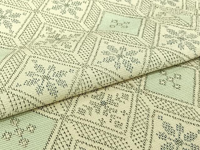 平和屋着物▽本塩沢 単衣 花菱文 正絹 逸品 AABJ0210jh