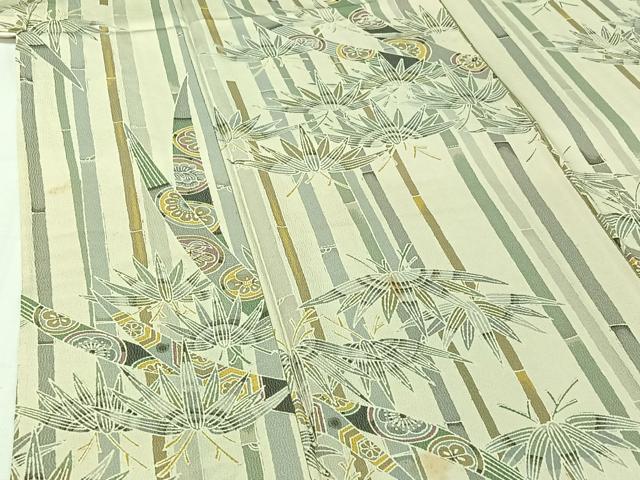 平和屋着物▽上質な小紋 単衣 笹竹花文 正絹 逸品 AABJ0216jh